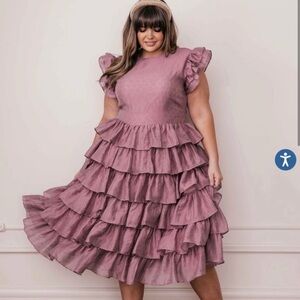 JessaKae Dusty Rose Ruffled Midi Charming Dress
